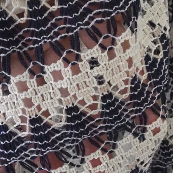 ZARA | CROCHET WIDE LEG PANTS Navy Cream Sz XS - Picture 7 of 9